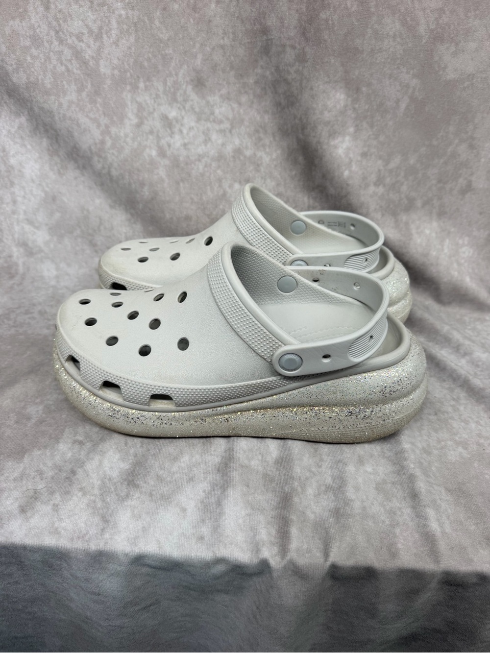 Crocs Cushion Platform Clog Grey Sparkle Size 11
